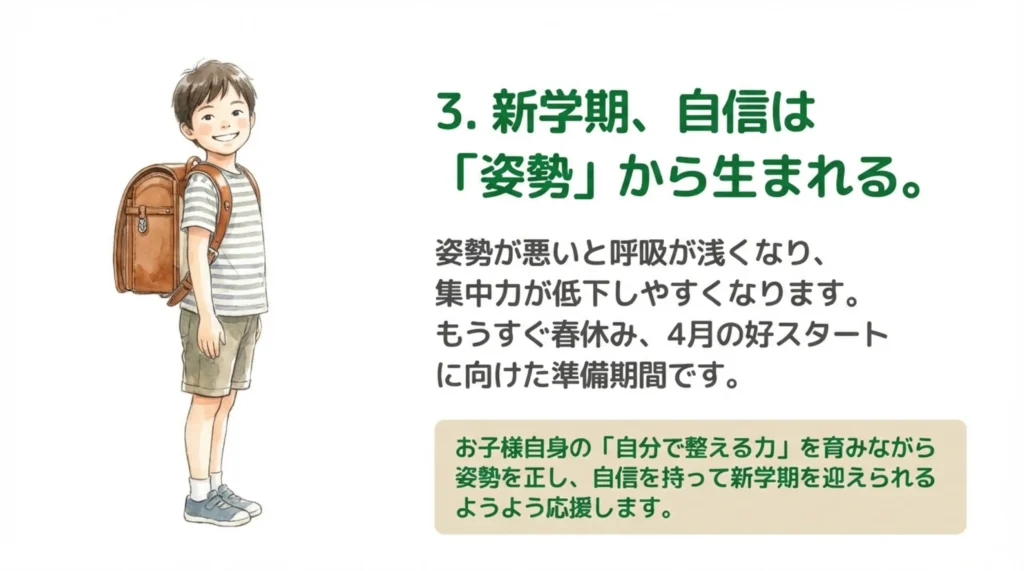 3．新学期、自信は 「姿勢」から生まれる。 